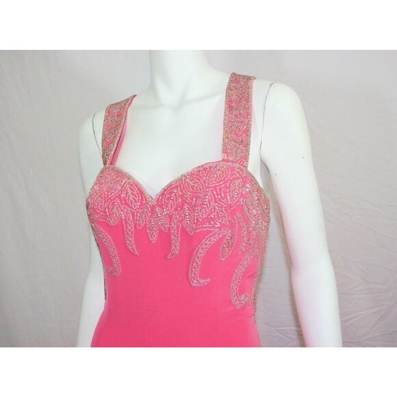 Oleg Cassini Pink Crystal Beaded Formal Gown Dress - Picture 4 of 11